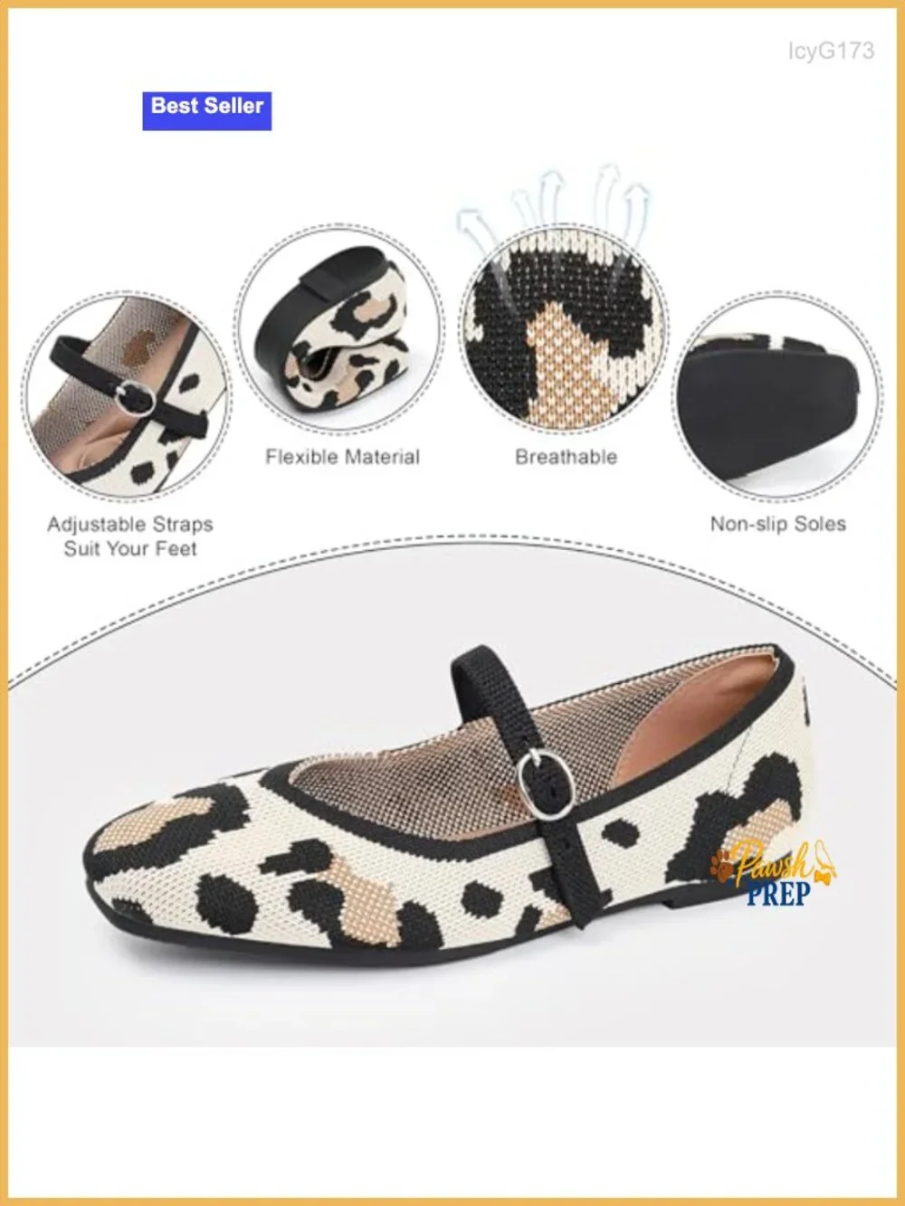Women's Square Toe Knit Ballet Flats with Adjustable Ankle Strap, Washable Mary